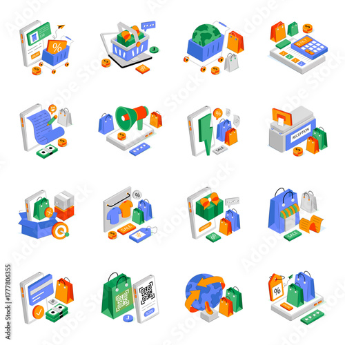Set of Shopping Isometric Illustrations 