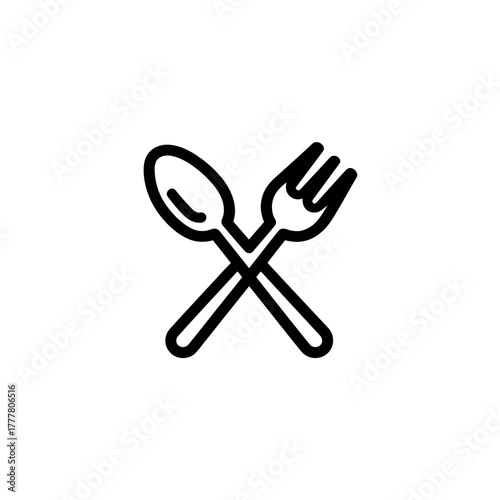 Crossed Spoon and Fork Icon. Simple Line Art Cutlery Symbol for Restaurant Menu, Food Service, Dining & Catering Design