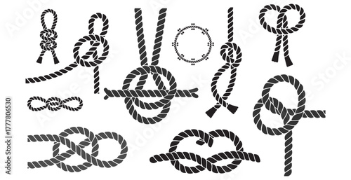 Different Types of Rope Knots Vector Illustration. Nautical, Climbing, and Decorative Knot Designs.