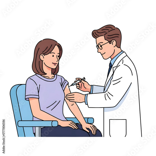 Medical Consultation: A medical professional administers an injection to a patient's upper arm during a medical consultation. Depicting a scene of care and protection.