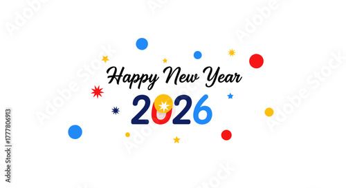 Happy New Year 2026 Celebration with Colorful Confetti Design