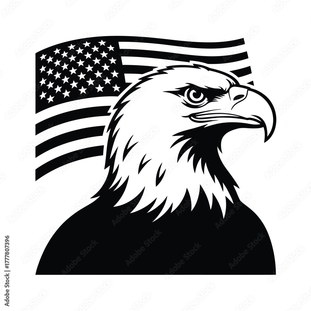 Naklejka premium American bald eagle silhouette with us flag background