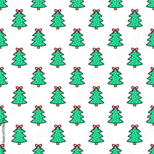 Winter cute seamless Christmas tree pattern on a white background