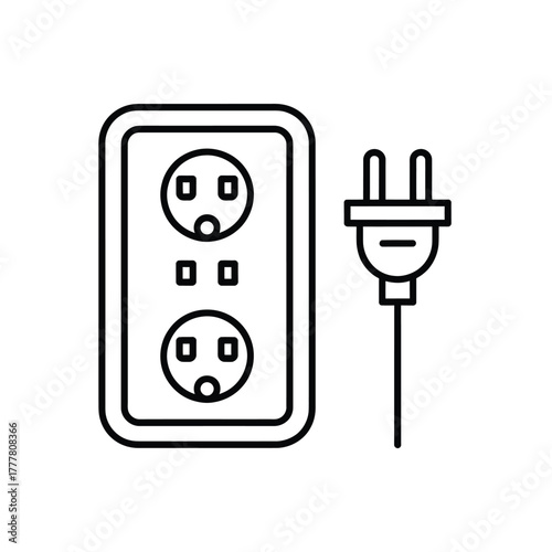 Simple line art illustration of an electrical outlet and plug