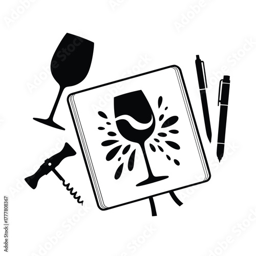 Artistic representation of wine tasting and creation with drawing tools