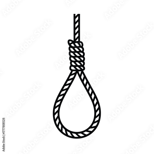 Simple line art illustration of a hanging noose knot