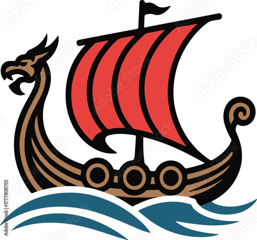 Viking Ship Vector Illustration for Nordic History and Scandinavian Culture