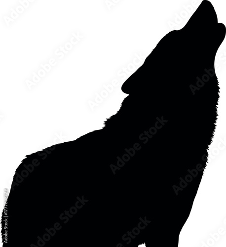 Silhouette of a howling wolf against a white background.