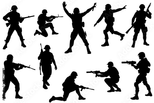 Army Action Pose Silhouette Vector Bundle Isolated on White Background