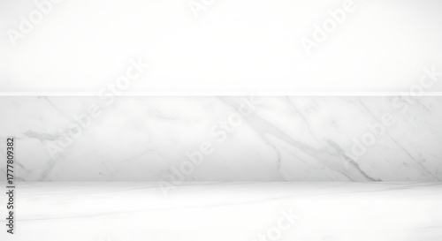 Vector illustration of minimalist interior design with a clean white marble wall and floor, creating a bright and airy atmosphere with subtle natural stone texture