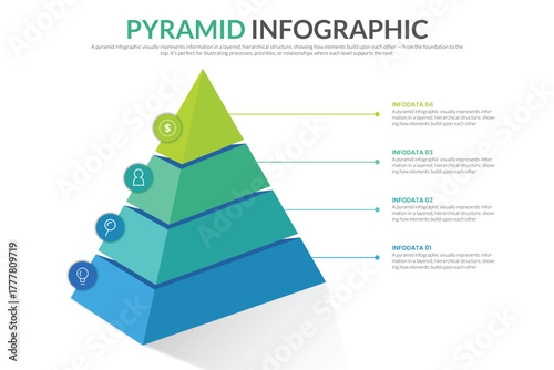 Pyramid Infographic, funnel pyramid business infographic with 5 charts. Template can be edited, recolored, editable. EPS Vector