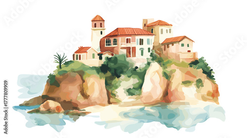 Casapueblo Punta Ballena. Casapueblo Punta Ballena hand drawn watercolor illustration