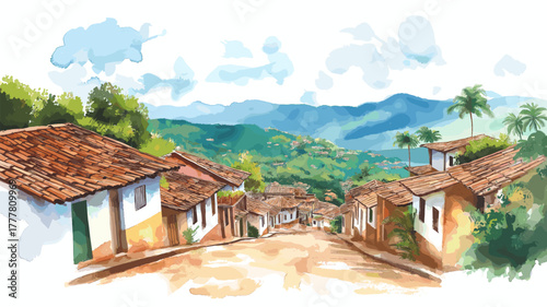 Barichara. Barichara hand drawn watercolor illustration