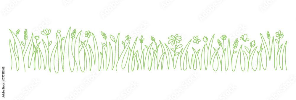 Fototapeta premium An outline of a summer scene. A hand-drawn line drawing of a meadow.