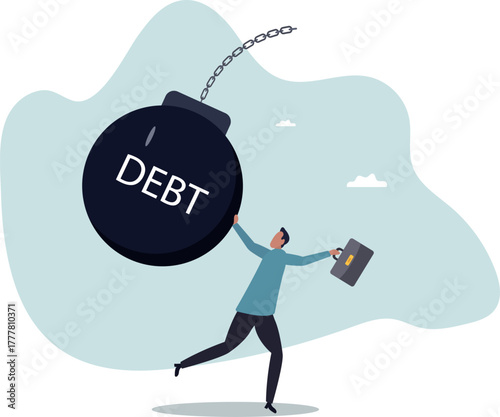 Debt problem, obligation or financial loan crisis, liability or credit failure, no money to pay for debt, mortgage default .about a man and his life.