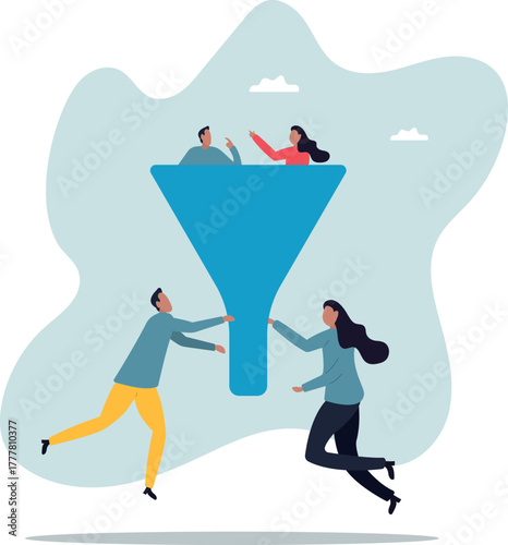 Marketing funnel or sales conversion, people or employee management, meeting brainstorm for new idea,about a man and his life.