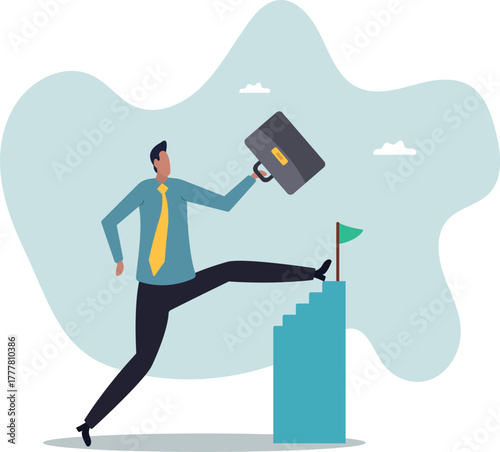 Shortcut or advancement in career development or work to achieve target, skip step to reach goal or beginner mistake by try hard way to success.about a man and his life.