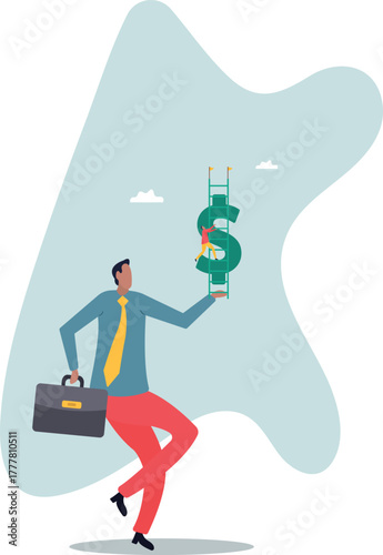 Money ladder to achieve financial independent goal, challenge to reach investment target or wealth planning strategy.about a man and his life.