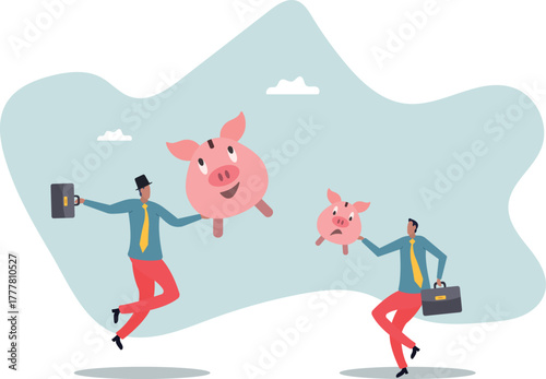 Investment return or income comparison, success and fail in savings or pension fund, being rich or wealthy .about a man and his life.