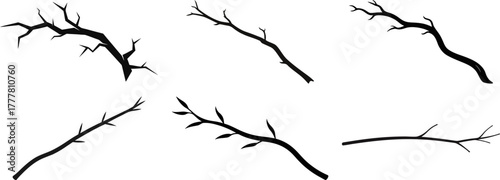 Dry Tree Twig Icon Set Silhouette Vector