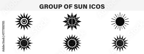 Group of Sun Icons Silhouette Vector