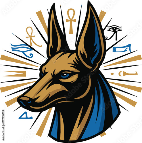 Egyptian Anubis Head with Eye of Horus Vector Illustration Against Transparent Backdrop