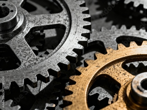 Close-up view of interlocking metal gears in a mechanical system