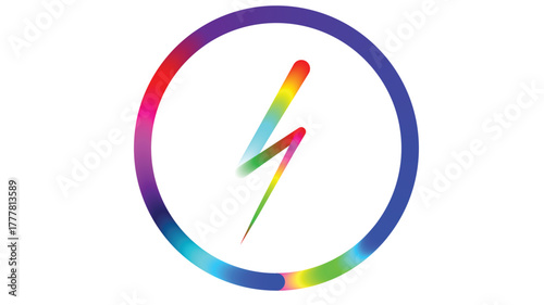 Dynamic and vibrant rainbow lightning bolt logo within a colorful circle, perfect for energy, tech, and innovation brands, a modern design