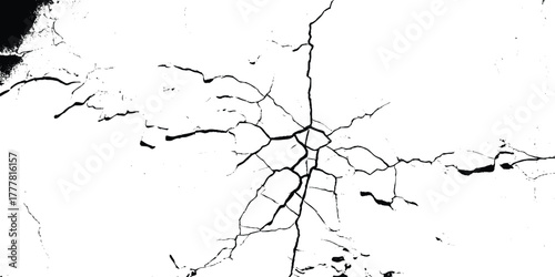 Surface cracks and fissures in ground. Vector grunge cracked texture