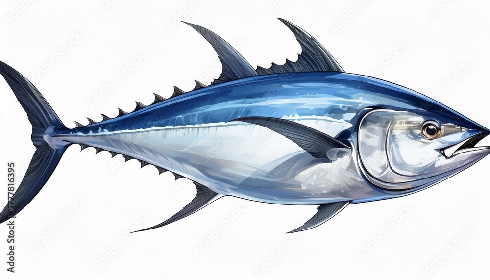 Naklejka premium side view of fresh tuna fish isolated on white background generative ai