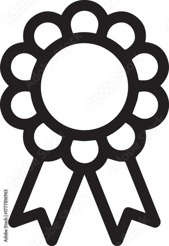 A black and white rosette with ribbons is a symbol of achievement, recognition, and honor for outstanding performance