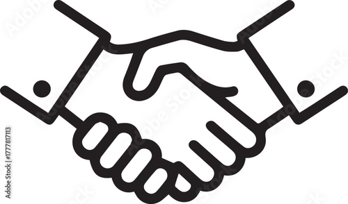 A handshake icon, symbolizing agreement, partnership, collaboration, and trust in a clean and minimalist design