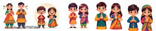 Indian male and female student gestures namaste