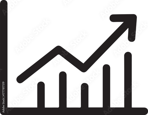 A bar graph showing an upward trend with an arrow pointing up