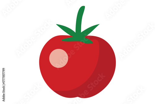 Simple red tomato with green stem and leaves