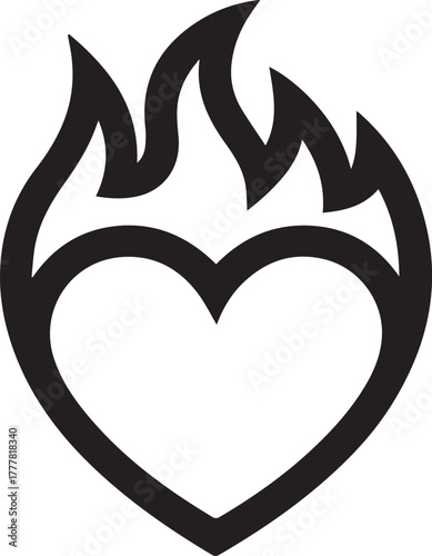 Illustration of a heart on fire, , symbolizing passion, love, intensity, and burning desire in a bold and expressive design