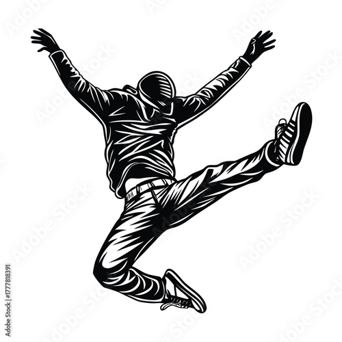 Silhouette of Street Dancer on White Background