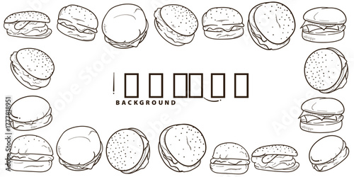Burger food background in hand drawn design. isolated on white background