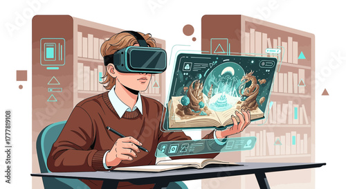 Exploring virtual reality storytelling: a student immersed in a fantasy world through a VR headset