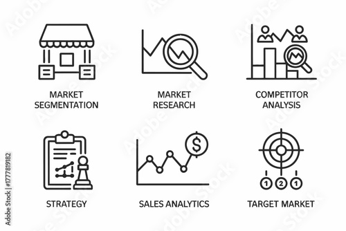 Comprehensive set of business analytics and strategy icons for modern data driven decision making and effective marketing