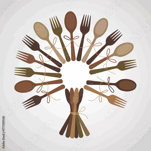 Creative tree design made with spoons and forks symbolizing food nutrition and growth of culinary expertise