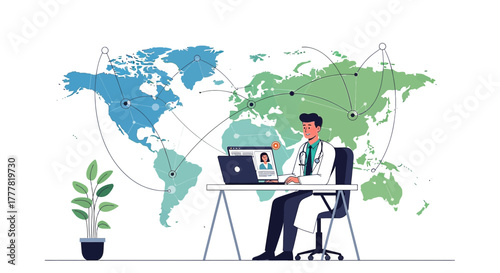 Global Healthcare Connections Doctor Using Telemedicine Technology for Consultation