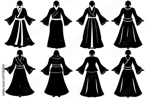 set of Traditional Hanfu dress silhouette vector illustration