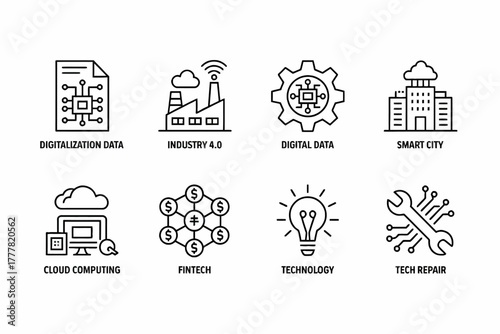 Modern Technology Icons Representing Digitalization Industry Cloud Computing and Smart Cities Showing Innovation and Progress