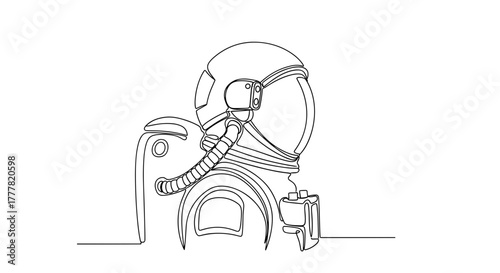 Continuous line drawing of an astronaut helmet in minimalist style  