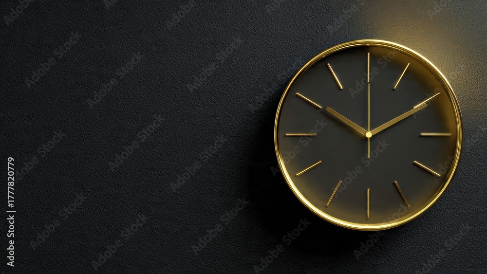 custom made wallpaper toronto digitalA stylish wall clock with a gold frame and black face, displaying a minimalist design against a dark background.