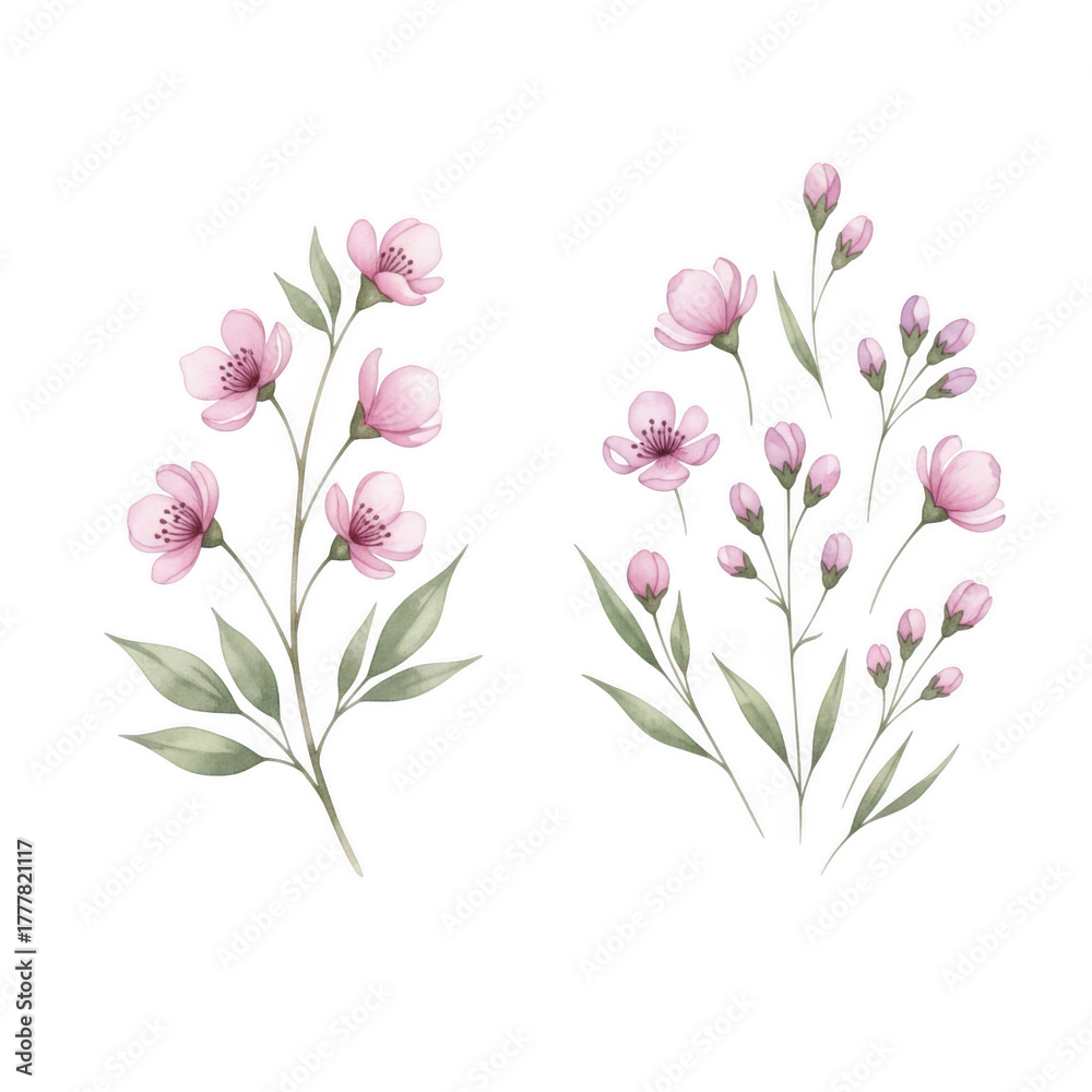 Naklejka premium Delicate pink cherry blossom branches delicate botanical art for spring and floral designs isolated on transparent background