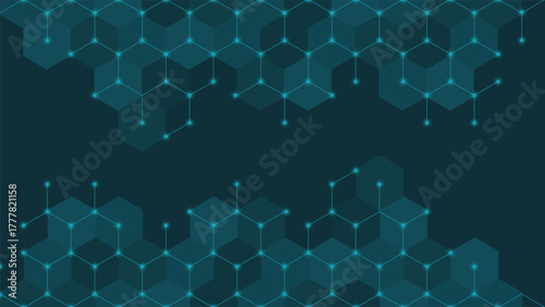 Modern digital background featuring glowing blue hexagon grid and geometric connections, perfect for technology, science, research, and futuristic innovation themes
