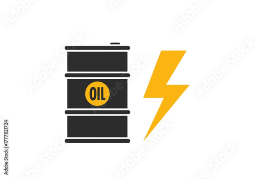 Black Oil Barrel with Yellow OIL Label and Lightning Bolt.