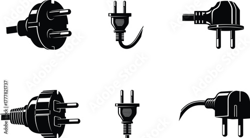 Collection of black electric plugs